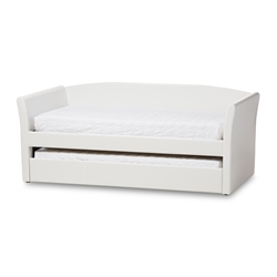 Baxton Studio Camino Modern and Contemporary White Faux Leather Upholstered Daybed with Guest Trundle Bed